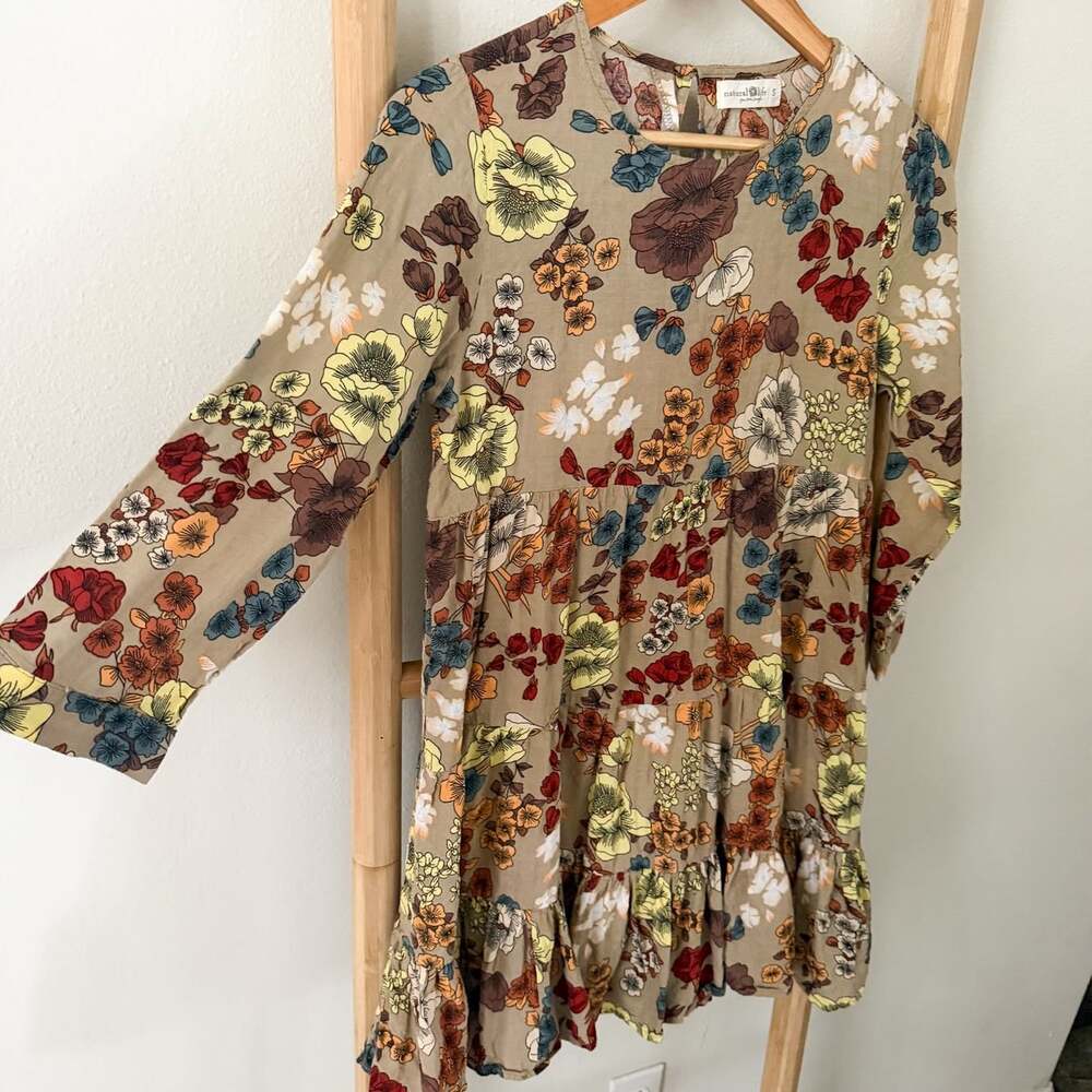 Natural Life Heidi Floral Mini Dress Size Small Boho Tiered Rayon Cotton - Picture 5 of 11